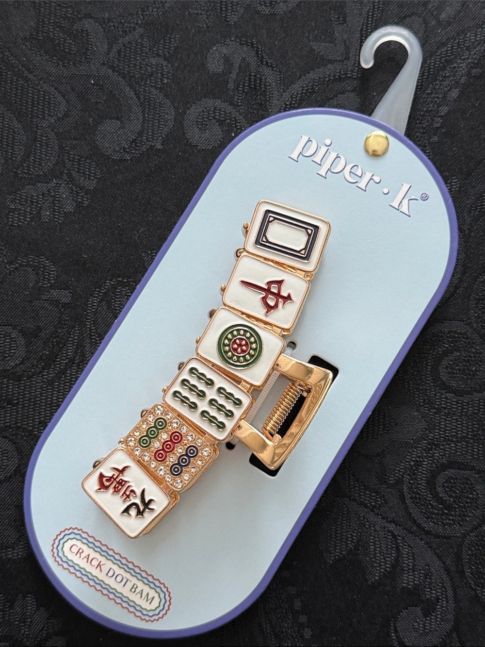 Piper K Gold Mahjong Tile Hair Clip with White & Multicolor Enamel